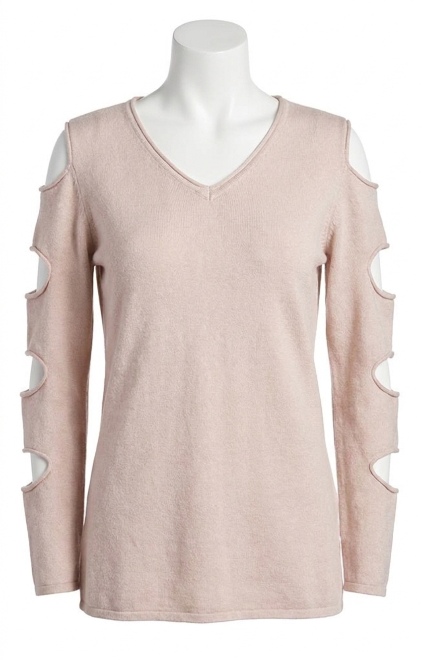 NEW LOVE TOKEN gabby ladder sleeve sweater in beige